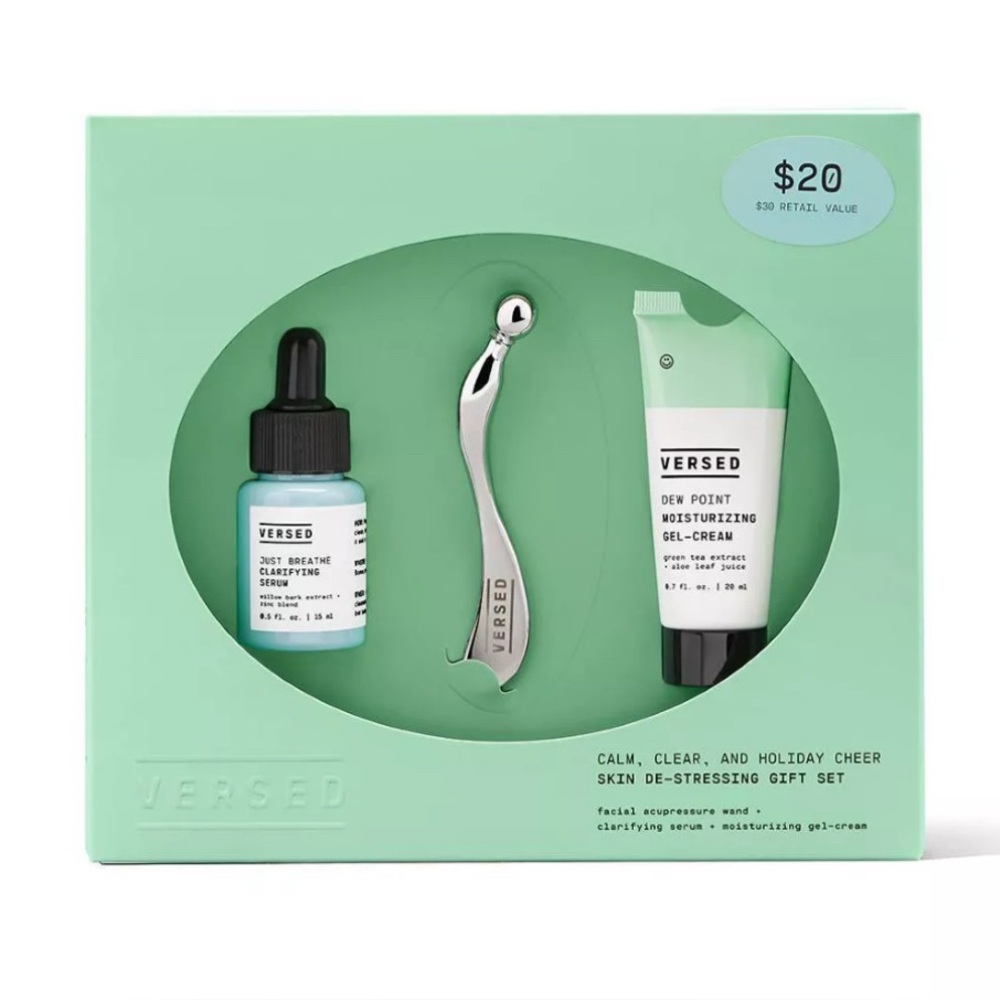 Versed Calm Clear & Holiday Cheer 3 Piece Skin De-Stressing Gift Set New In Box